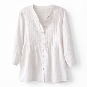 Allen Allen Pleated Linen Button Up Tunic White